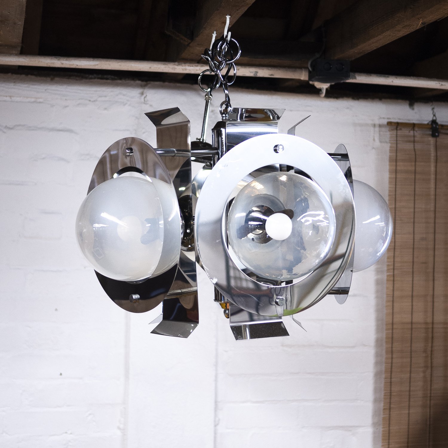 Vintage Geometric Chrome & Glass Chandelier By A.V. Mazzega, 1970s