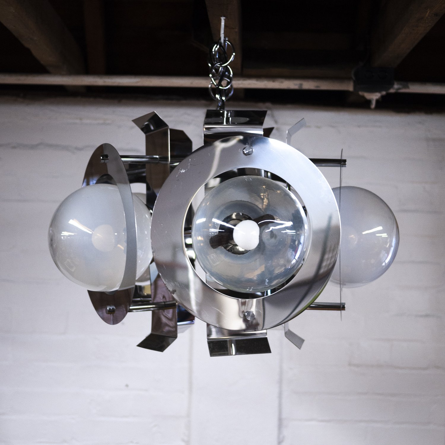 Vintage Geometric Chrome & Glass Chandelier By A.V. Mazzega, 1970s