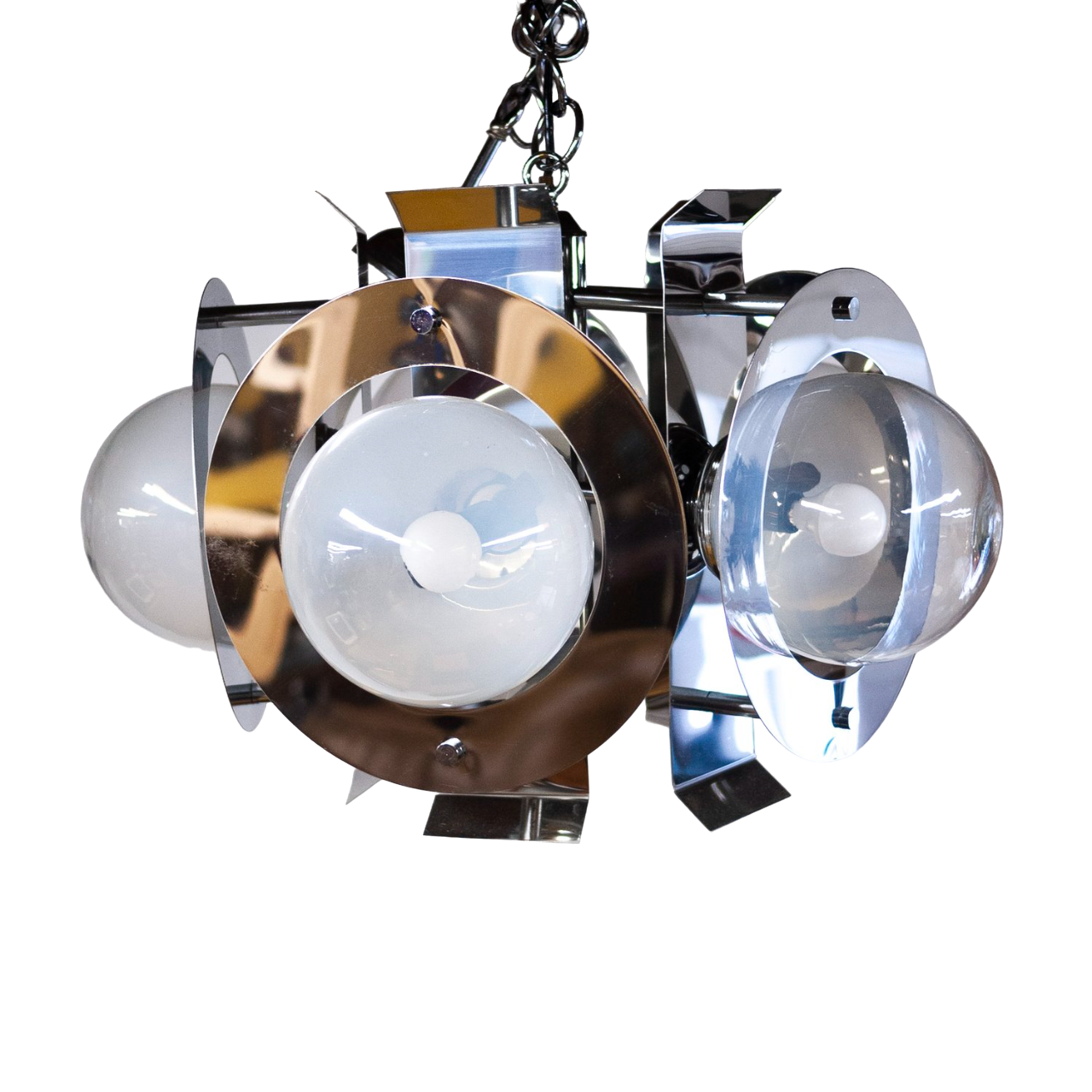 Vintage Geometric Chrome & Glass Chandelier By A.V. Mazzega, 1970s