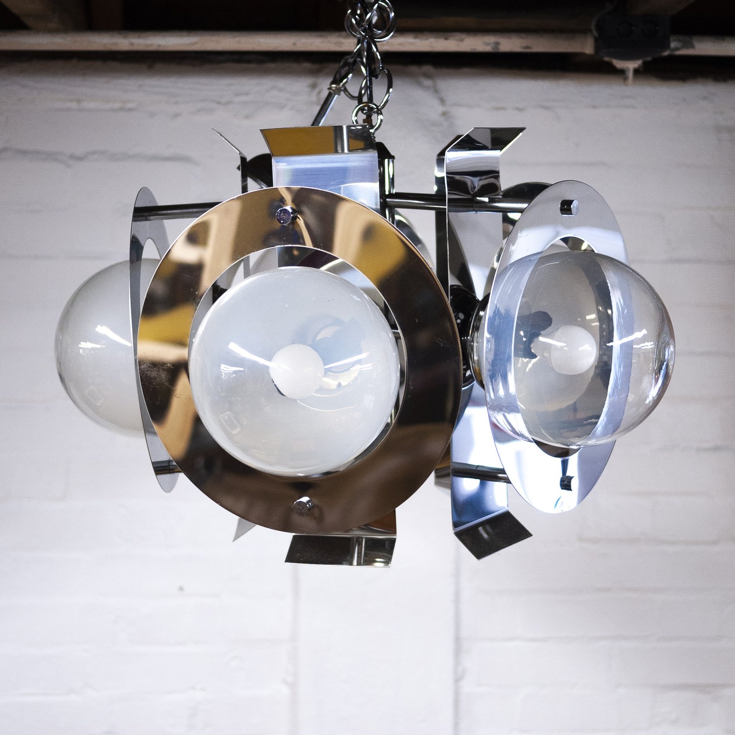 Vintage Geometric Chrome & Glass Chandelier By A.V. Mazzega, 1970s