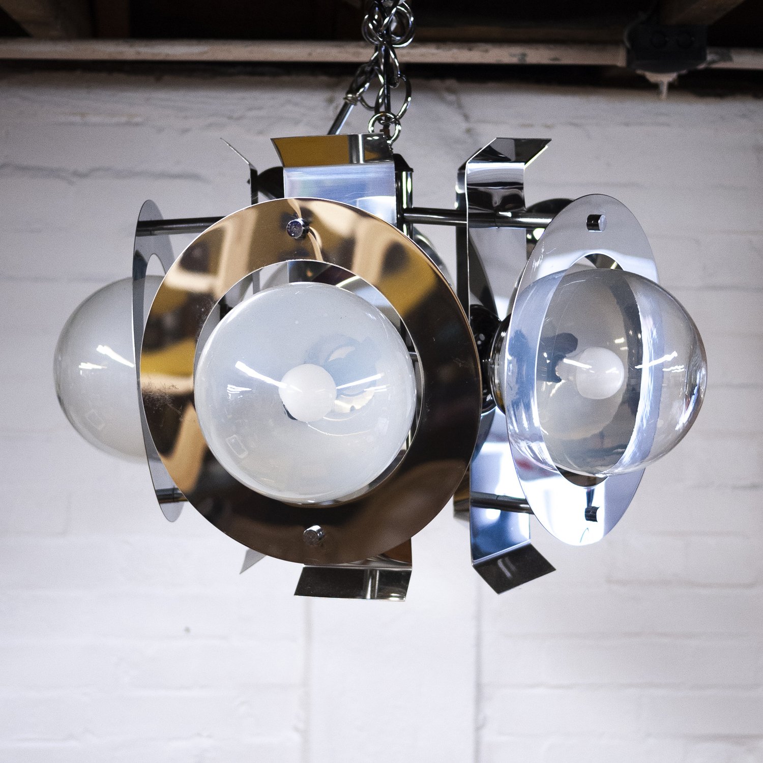Vintage Geometric Chrome & Glass Chandelier By A.V. Mazzega, 1970s