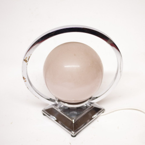 Art Deco Chrome & Globular Milk Glass Table Lamp, 1920s