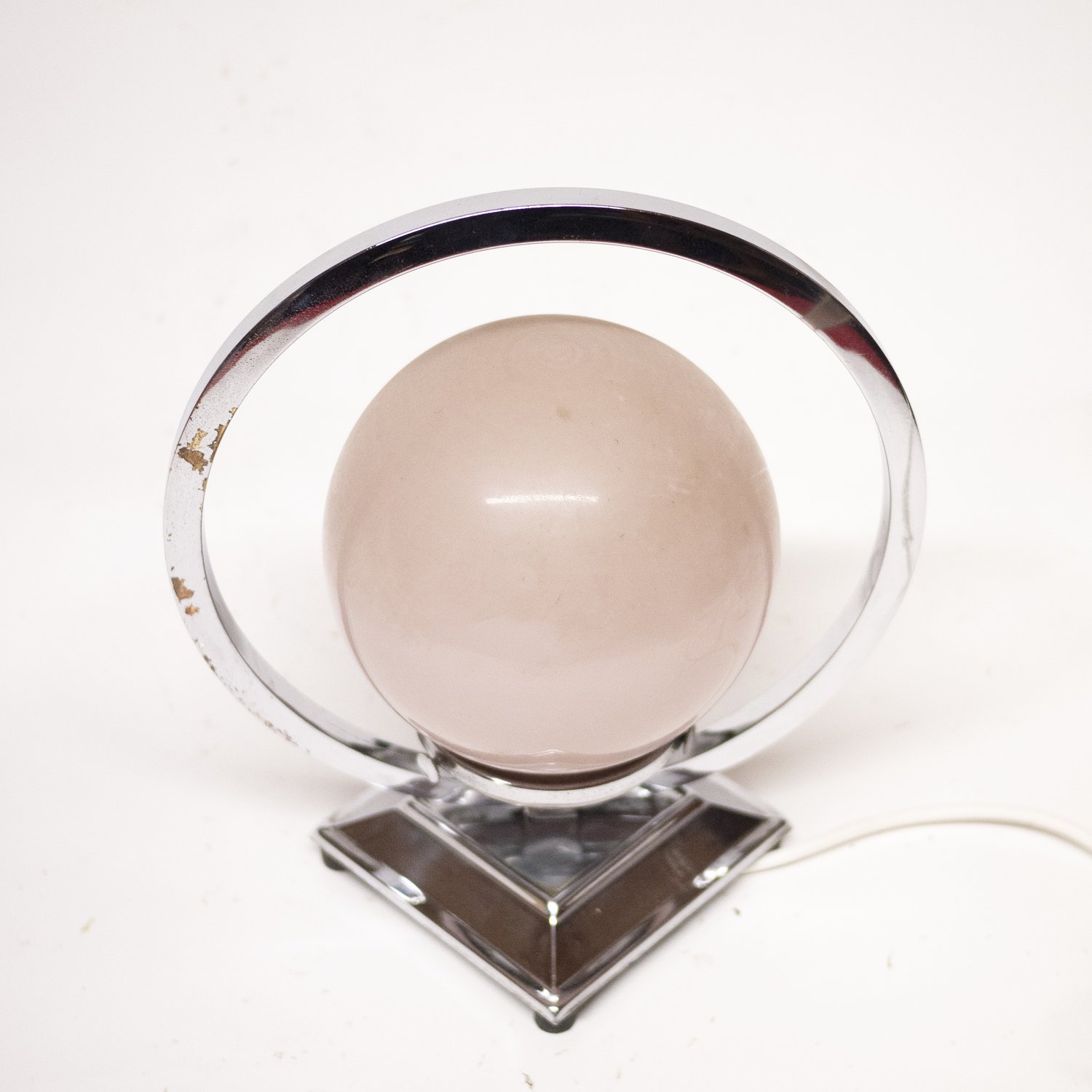Art Deco Chrome & Globular Milk Glass Table Lamp, 1920s