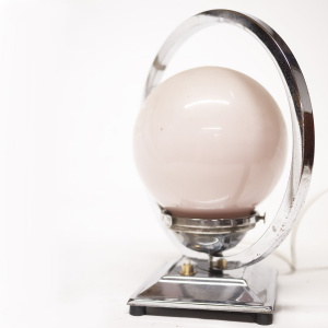 Art Deco Chrome & Globular Milk Glass Table Lamp, 1920s
