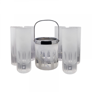 1960 Ice Bucket with 6 Glasses in Hand Cut Lead Crystal by Kristal. Made in Italy
