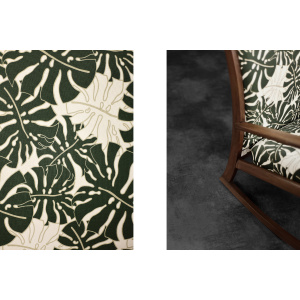 Vintage Mid-Century Danish Modern Rocking Chair in Wood and Monstera Leaf Pattern Fabric, 1960s