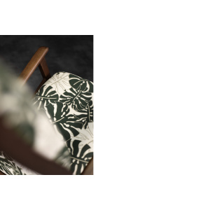 Vintage Mid-Century Danish Modern Rocking Chair in Wood and Monstera Leaf Pattern Fabric, 1960s