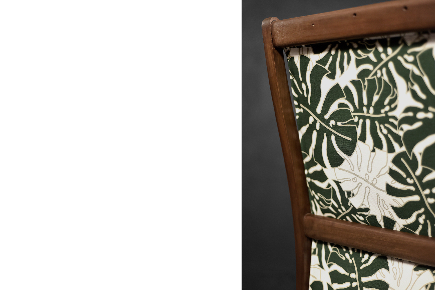 Vintage Mid-Century Danish Modern Rocking Chair in Wood and Monstera Leaf Pattern Fabric, 1960s
