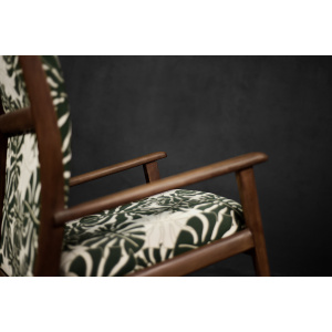 Vintage Mid-Century Danish Modern Rocking Chair in Wood and Monstera Leaf Pattern Fabric, 1960s