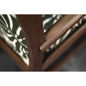Vintage Mid-Century Danish Modern Rocking Chair in Wood and Monstera Leaf Pattern Fabric, 1960s