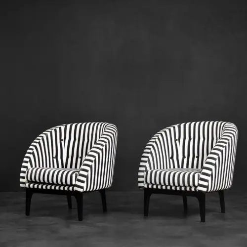 Vintage Mid-Century Scandinavian Modern Rounded Armchair with Black & White Stripes, 1960s