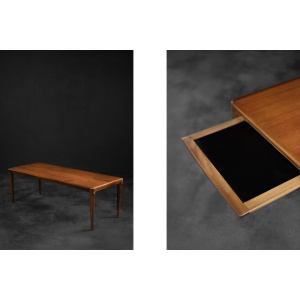 Vintage Classic Mid-Century Scandinavian Danish Modern Rosewood Coffee Table with Pull-Out Black Top, 1960s