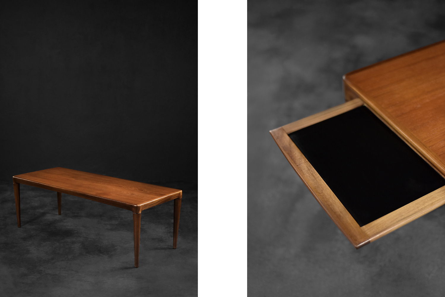 Vintage Classic Mid-Century Scandinavian Danish Modern Rosewood Coffee Table with Pull-Out Black Top, 1960s