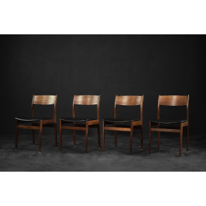 Vintage Mid-Century Modern Scandinavian Teak & Vinyl Dining Chairs, 1960s