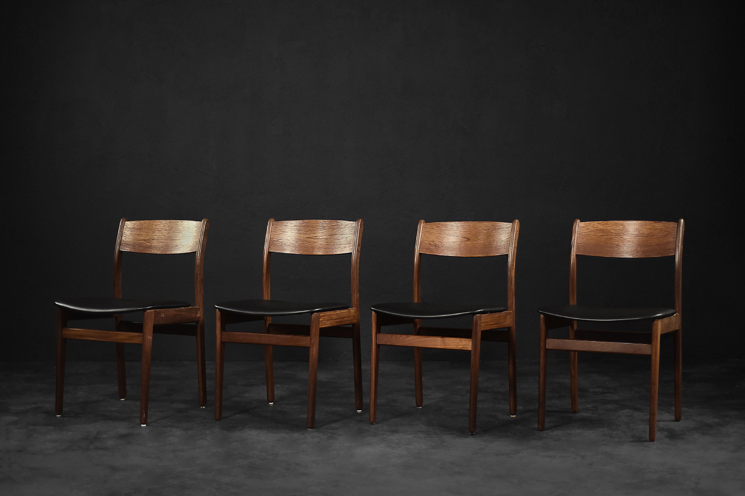 Vintage Mid-Century Modern Scandinavian Teak & Vinyl Dining Chairs, 1960s