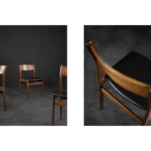 Vintage Mid-Century Modern Scandinavian Teak & Vinyl Dining Chairs, 1960s