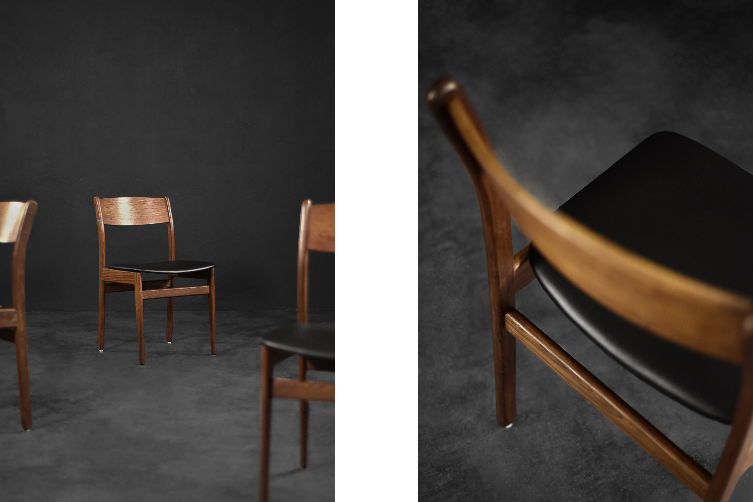 Vintage Mid-Century Modern Scandinavian Teak & Vinyl Dining Chairs, 1960s