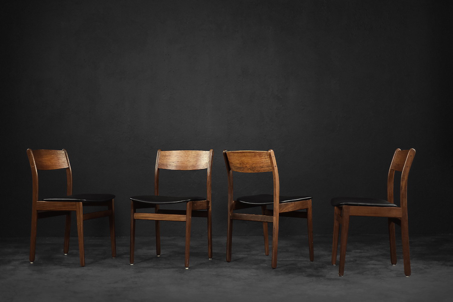 Vintage Mid-Century Modern Scandinavian Teak & Vinyl Dining Chairs, 1960s