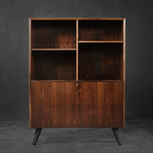 Vintage Mid-Century Danish Modern Rosewood Bookcase with Bar by Erik Brouer for Brouer Møbelfabrik, 1960s