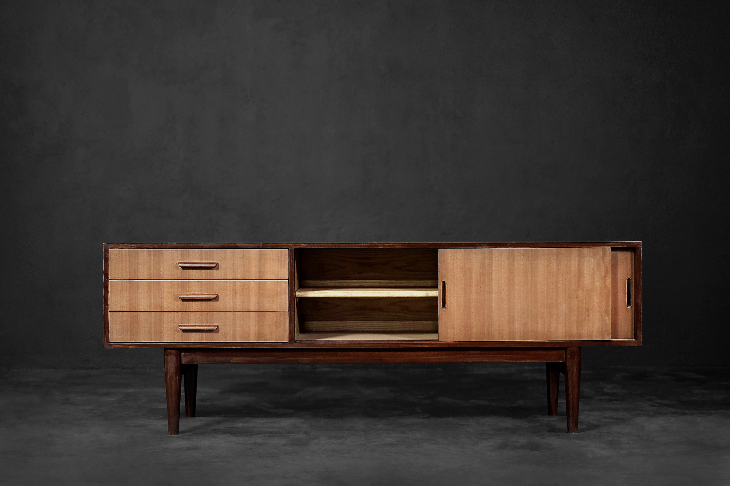 Classic Vintage Mid-Century Danish Scandinavian Modern Mahogany Sideboard with Drawers, 1970s