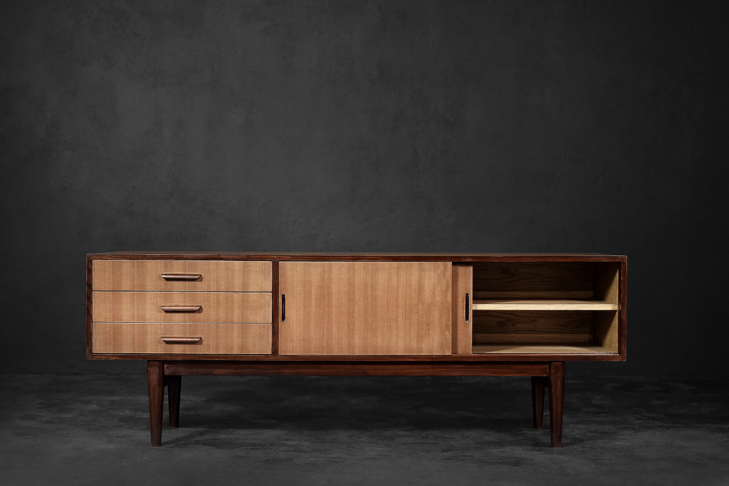 Classic Vintage Mid-Century Danish Scandinavian Modern Mahogany Sideboard with Drawers, 1970s