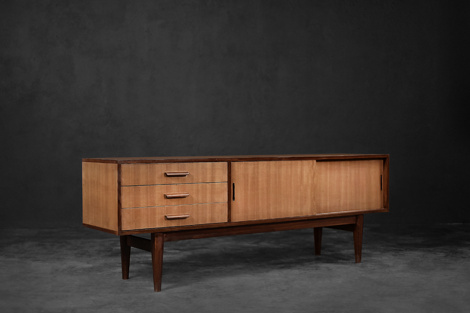 Classic Vintage Mid-Century Danish Scandinavian Modern Mahogany Sideboard with Drawers, 1970s