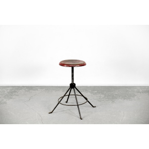 Vintage Industrial Factory Metal & Wood Swivel Stool, 1950s