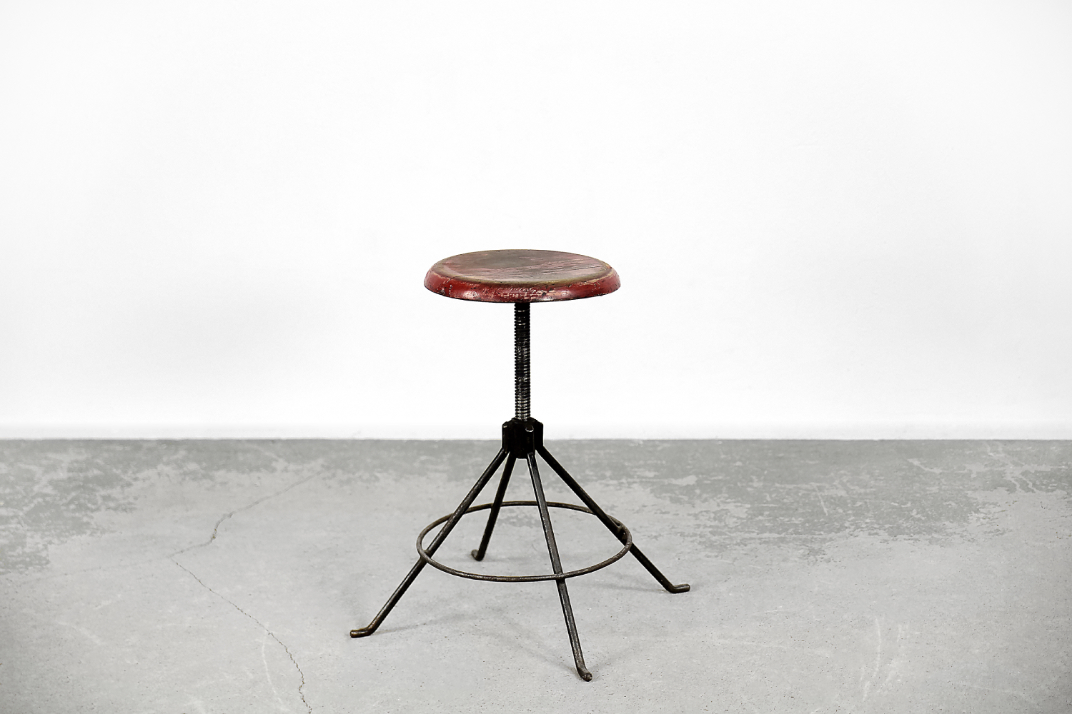 Vintage Industrial Factory Metal & Wood Swivel Stool, 1950s