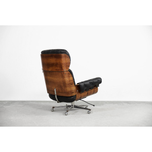 Swiss Modern Leather; Bent Wood Lounge Chair by Martin Stoll for Stoll Giroflex, 1960s