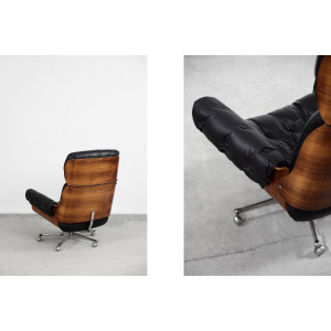 Swiss Modern Leather; Bent Wood Lounge Chair by Martin Stoll for Stoll Giroflex, 1960s