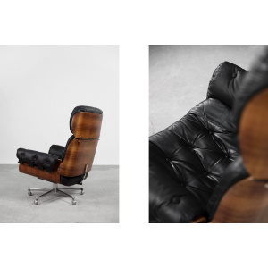 Swiss Modern Leather; Bent Wood Lounge Chair by Martin Stoll for Stoll Giroflex, 1960s