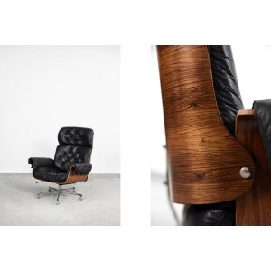 Swiss Modern Leather; Bent Wood Lounge Chair by Martin Stoll for Stoll Giroflex, 1960s