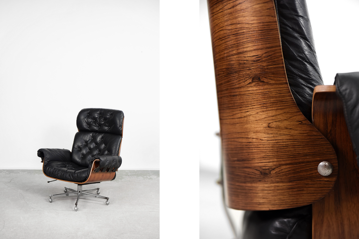 Swiss Modern Leather; Bent Wood Lounge Chair by Martin Stoll for Stoll Giroflex, 1960s