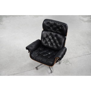 Swiss Modern Leather; Bent Wood Lounge Chair by Martin Stoll for Stoll Giroflex, 1960s
