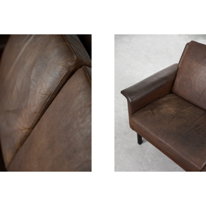 Rare Vintage Mid-Century Scandinavian Modern 2-Seater Brown Leather Sofa 3330 by Arne Vodder for Fritz Hansen, 1960s
