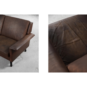 Rare Vintage Mid-Century Scandinavian Modern 2-Seater Brown Leather Sofa 3330 by Arne Vodder for Fritz Hansen, 1960s