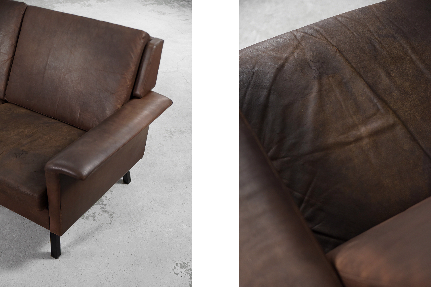 Rare Vintage Mid-Century Scandinavian Modern 2-Seater Brown Leather Sofa 3330 by Arne Vodder for Fritz Hansen, 1960s