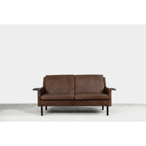 Rare Vintage Mid-Century Scandinavian Modern 2-Seater Brown Leather Sofa 3330 by Arne Vodder for Fritz Hansen, 1960s