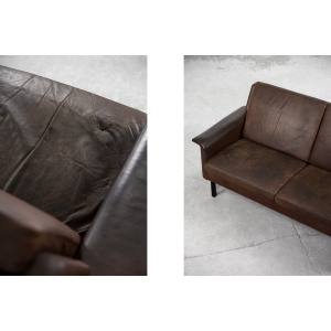 Rare Vintage Mid-Century Scandinavian Modern 2-Seater Brown Leather Sofa 3330 by Arne Vodder for Fritz Hansen, 1960s