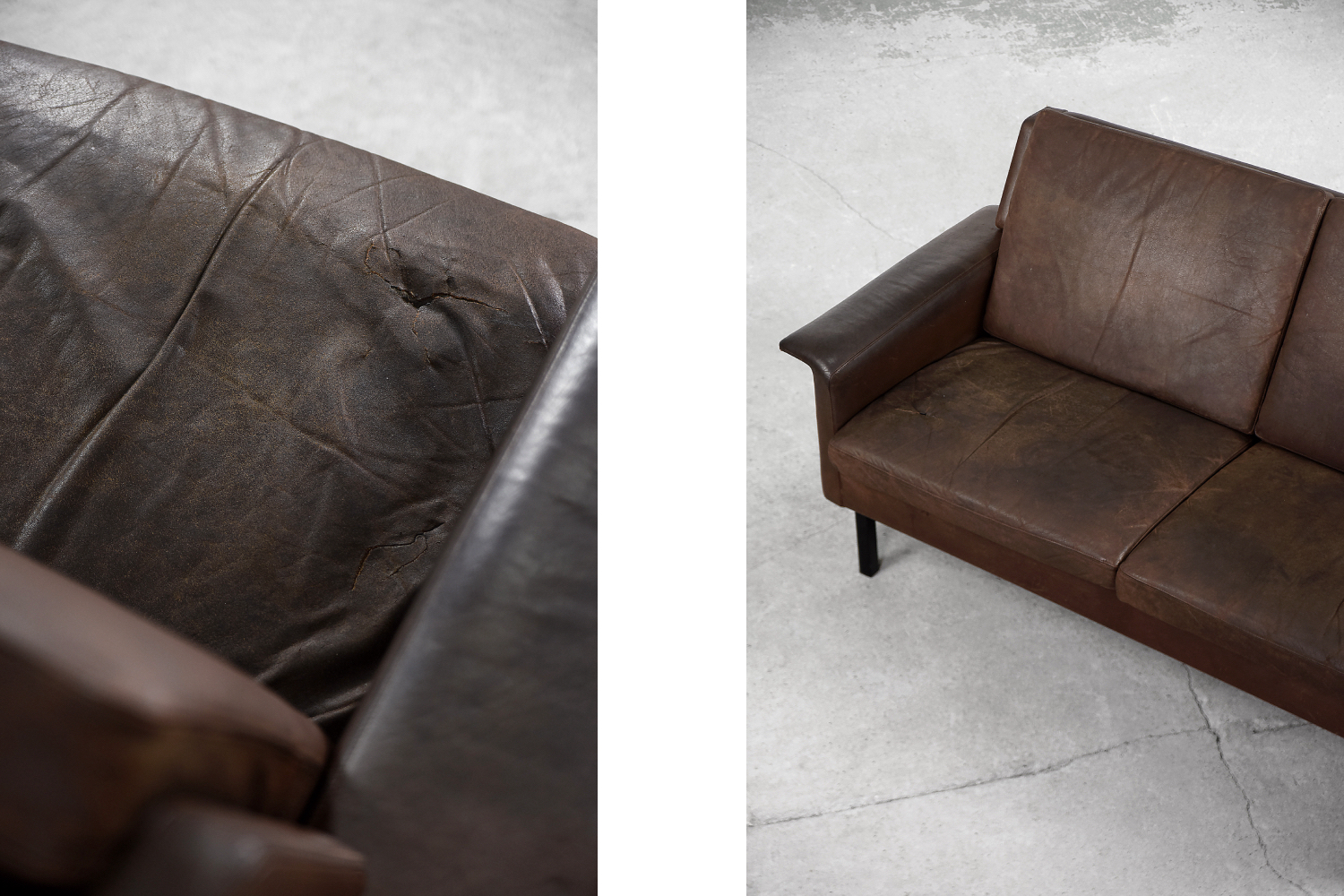 Rare Vintage Mid-Century Scandinavian Modern 2-Seater Brown Leather Sofa 3330 by Arne Vodder for Fritz Hansen, 1960s