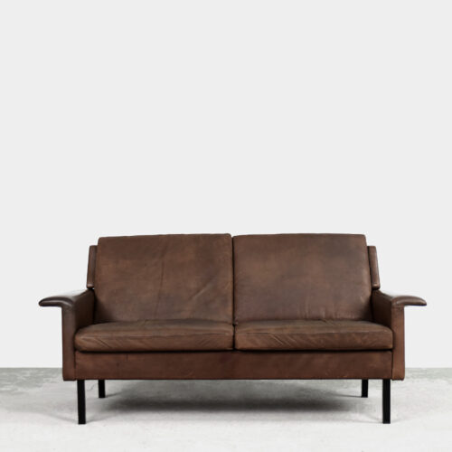 Rare Vintage Mid-Century Scandinavian Modern 2-Seater Brown Leather Sofa 3330 by Arne Vodder for Fritz Hansen, 1960s