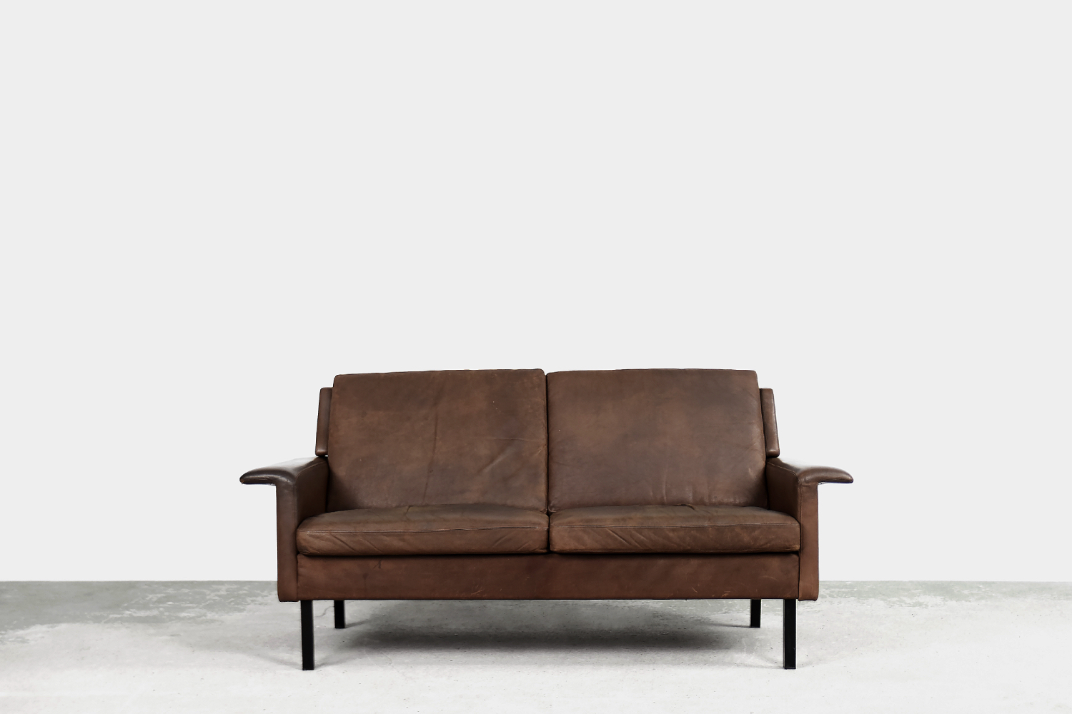 Rare Vintage Mid-Century Scandinavian Modern 2-Seater Brown Leather Sofa 3330 by Arne Vodder for Fritz Hansen, 1960s