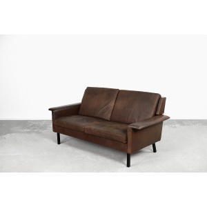 Rare Vintage Mid-Century Scandinavian Modern 2-Seater Brown Leather Sofa 3330 by Arne Vodder for Fritz Hansen, 1960s