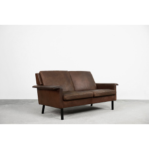 Rare Vintage Mid-Century Scandinavian Modern 2-Seater Brown Leather Sofa 3330 by Arne Vodder for Fritz Hansen, 1960s