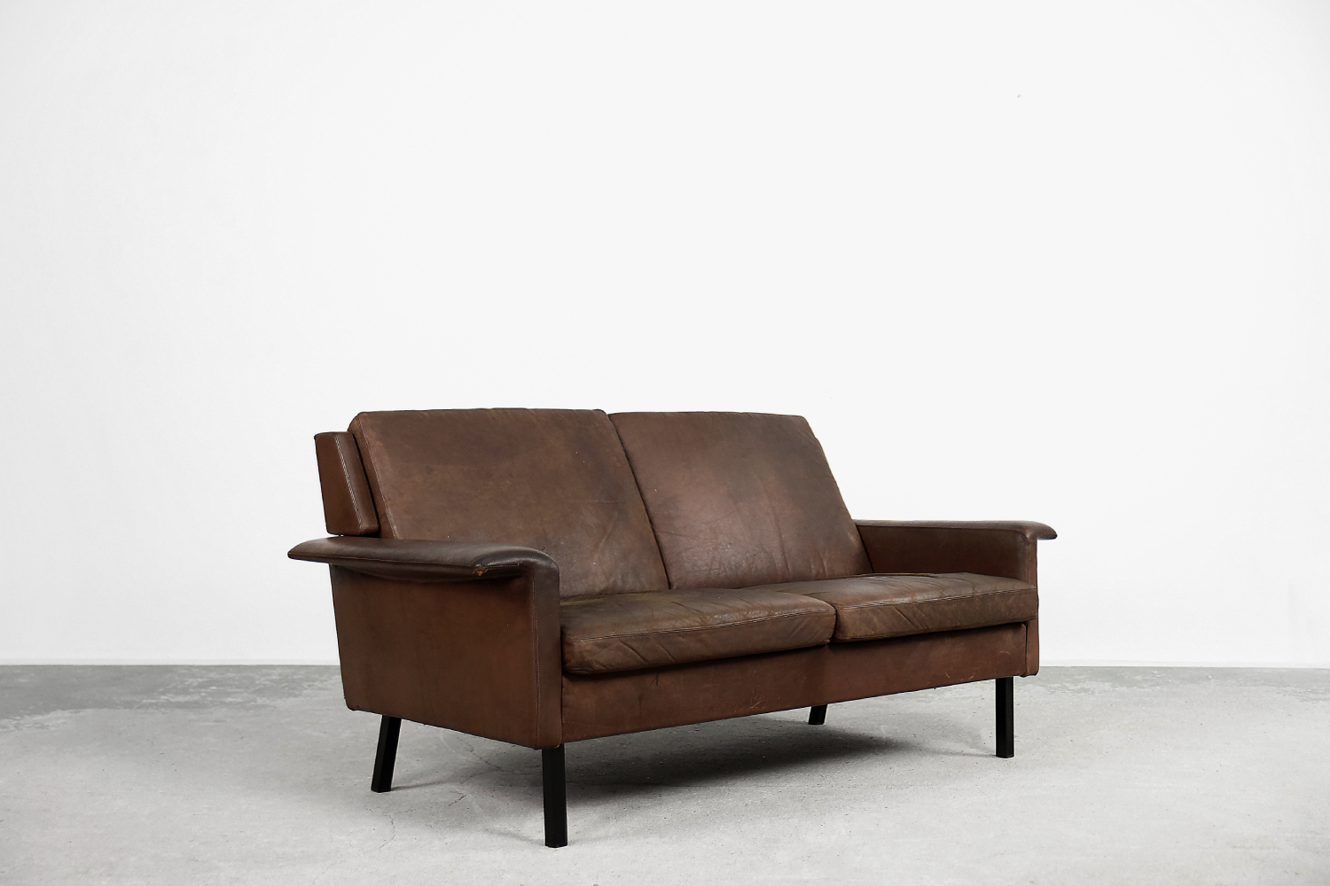 Rare Vintage Mid-Century Scandinavian Modern 2-Seater Brown Leather Sofa 3330 by Arne Vodder for Fritz Hansen, 1960s