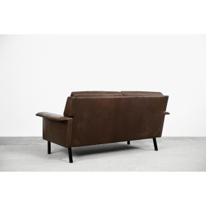 Rare Vintage Mid-Century Scandinavian Modern 2-Seater Brown Leather Sofa 3330 by Arne Vodder for Fritz Hansen, 1960s