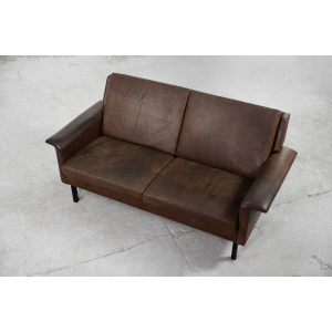 Rare Vintage Mid-Century Scandinavian Modern 2-Seater Brown Leather Sofa 3330 by Arne Vodder for Fritz Hansen, 1960s