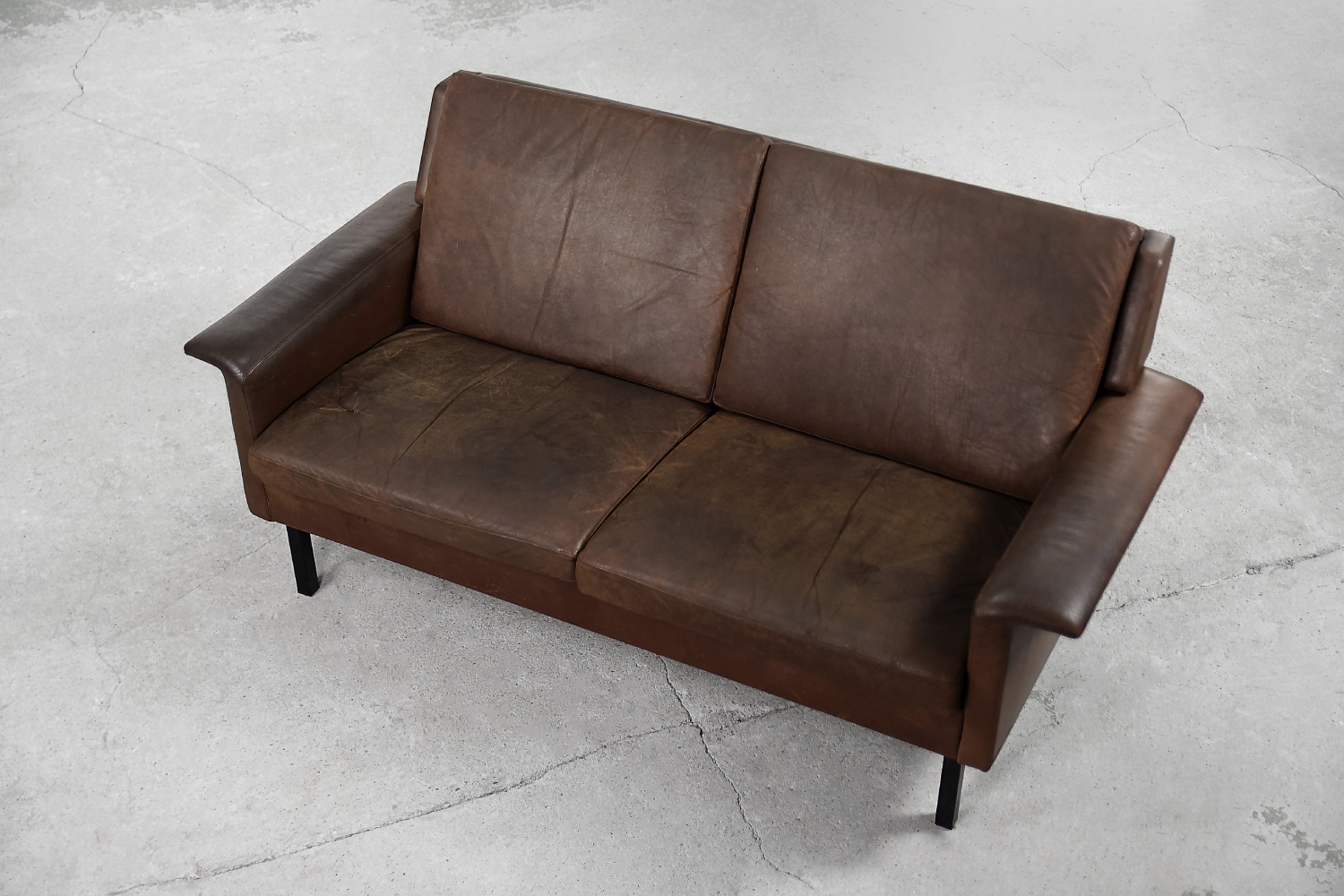 Rare Vintage Mid-Century Scandinavian Modern 2-Seater Brown Leather Sofa 3330 by Arne Vodder for Fritz Hansen, 1960s