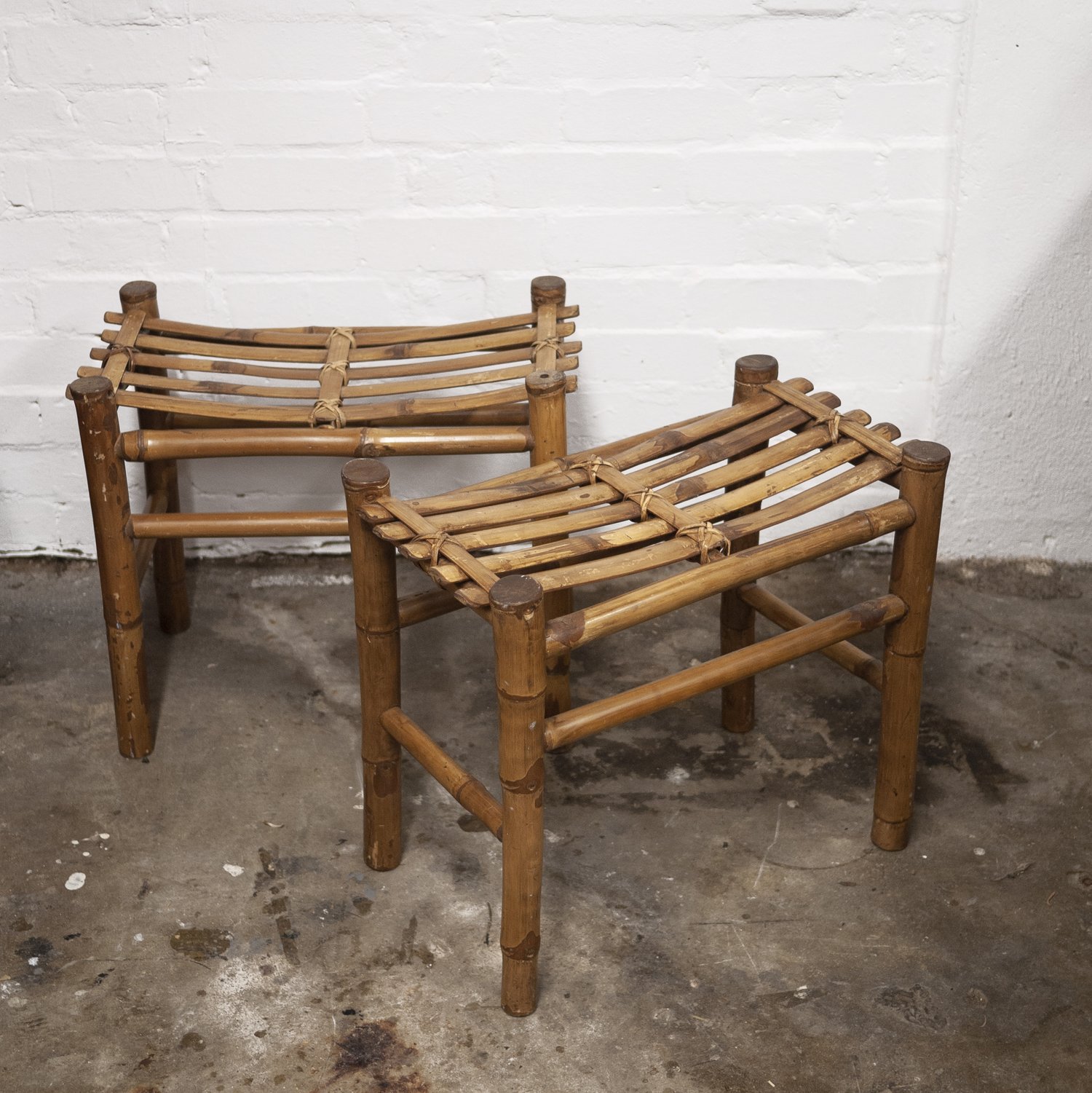 Pair of Vintage Bamboo Stools, 1980s
