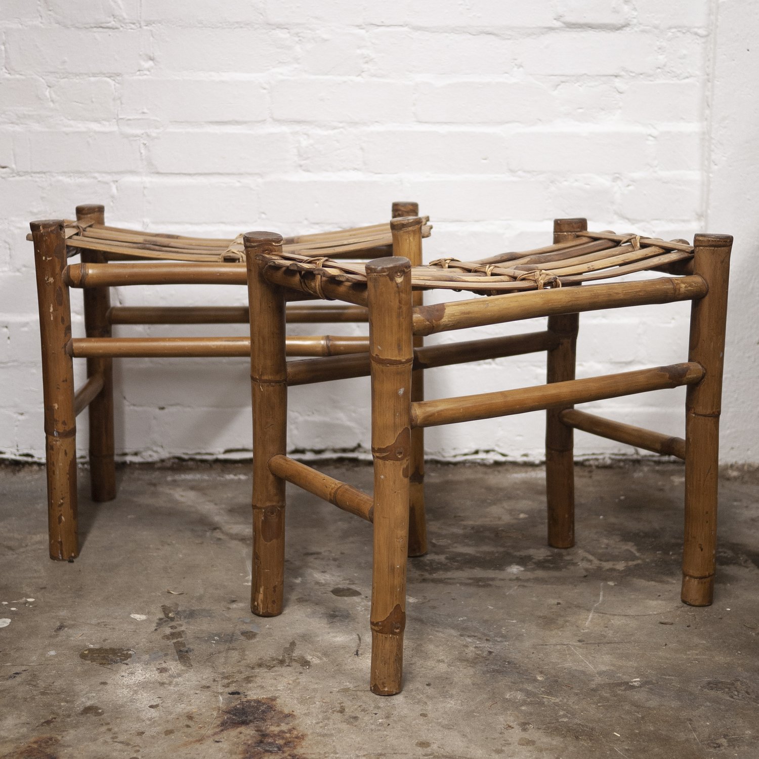 Pair of Vintage Bamboo Stools, 1980s